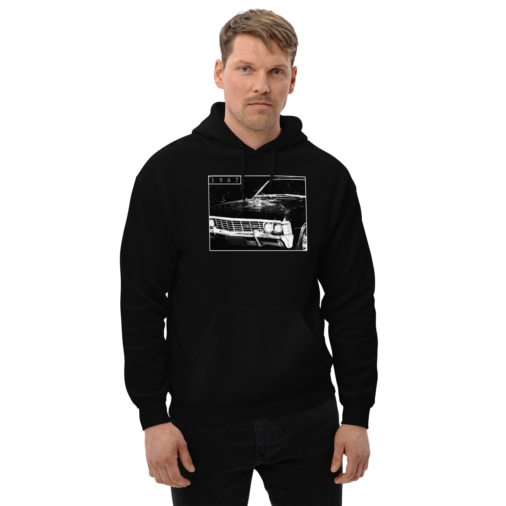 1967 Impala Hoodie Sweatshirt With Distressed Photo Design