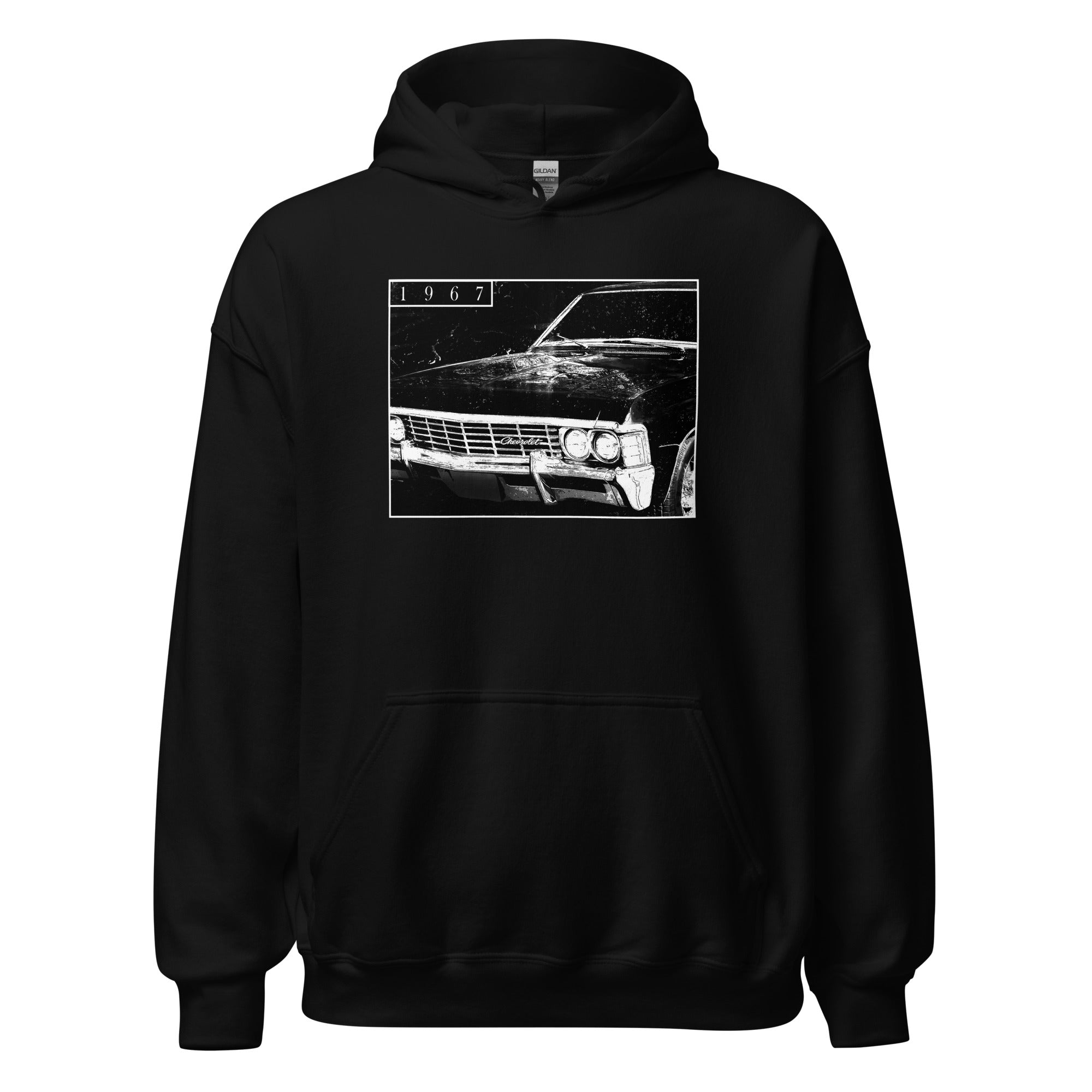 1967 Impala Hoodie Sweatshirt With Distressed Photo Design