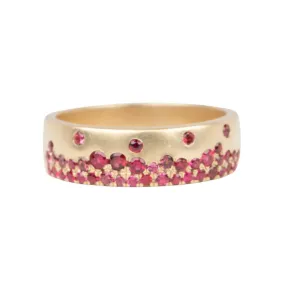 6mm Wide Bright Red Spinel Sprinkle Wedding Band 14K Gold R5083