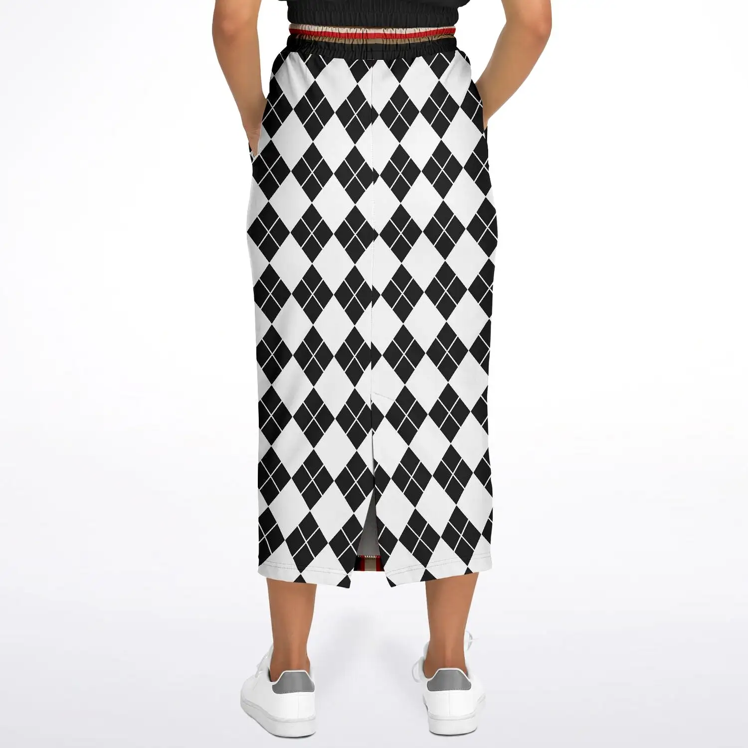 Argyle Me Eco-Poly Long Pocket Skirt - Black