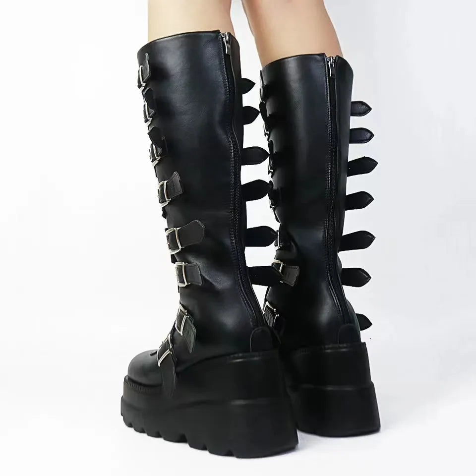 Bucklel Strap Gothic Knee High Boots