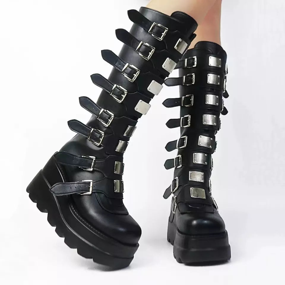 Bucklel Strap Gothic Knee High Boots