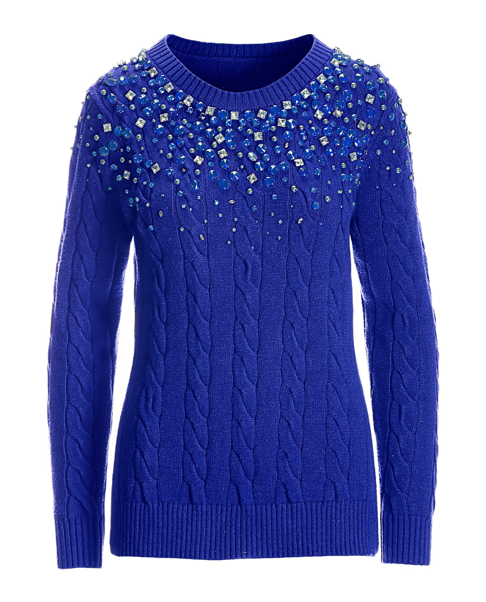 Cable Embellished Crew Neck Sweater Deep Ocean