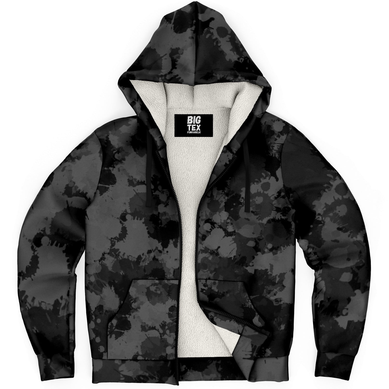 Charcoal Grey Paint Splatter Camo Sherpa Hoodie