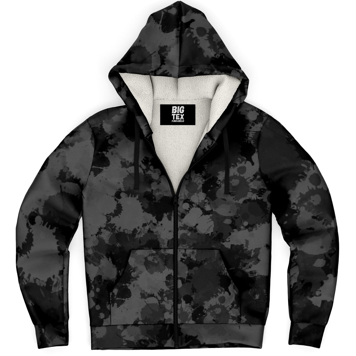 Charcoal Grey Paint Splatter Camo Sherpa Hoodie