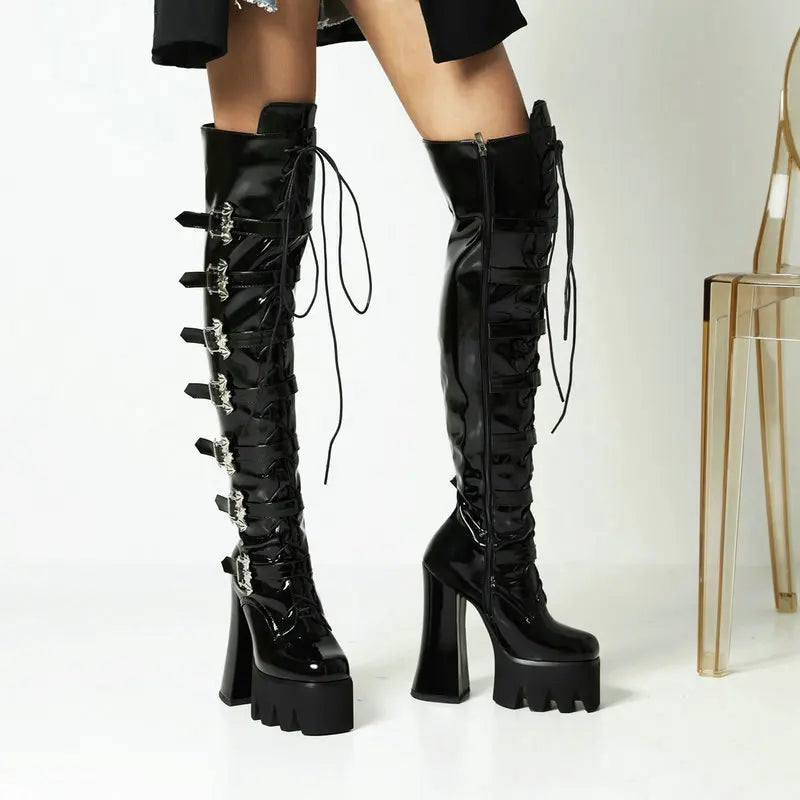 Chunky Heel Platform Super High Over The Knee Gothic High Boots