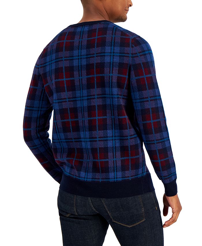 Club Room Men's Merino Plaid Sweater Blue Size XX-Large