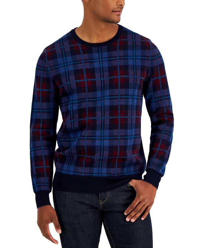 Club Room Men's Merino Plaid Sweater Blue Size XX-Large