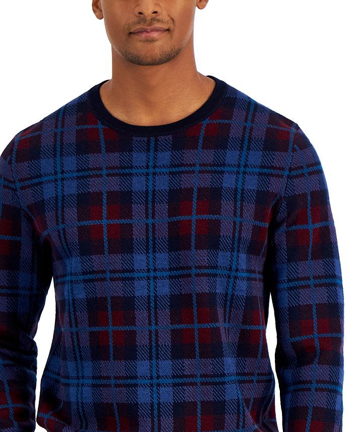 Club Room Men's Merino Plaid Sweater Blue Size XX-Large