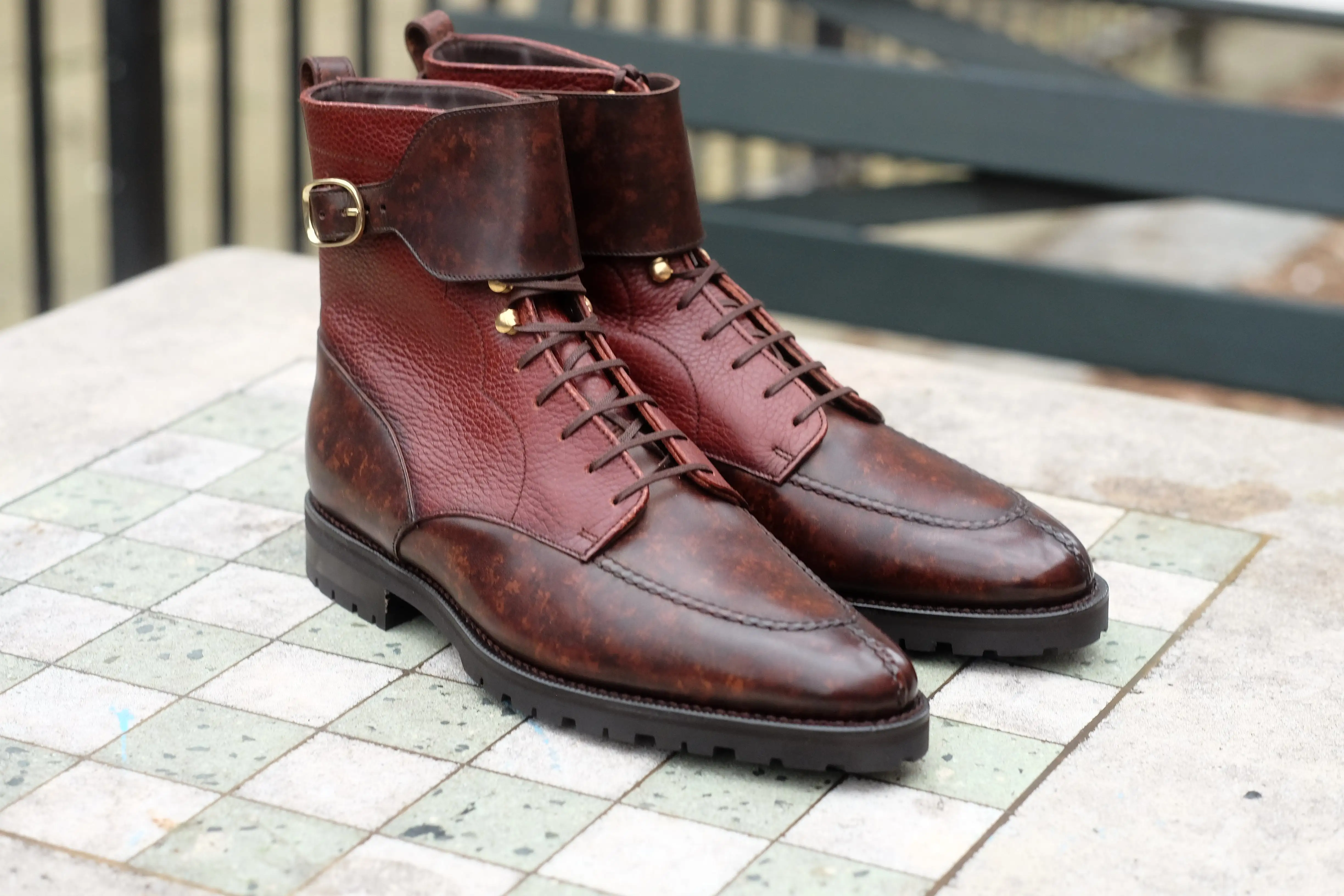 Colville - MTO - Dark Brown Marble Patina / Chestnut Soft Hatch Grain - TMG Last - Commando Sole