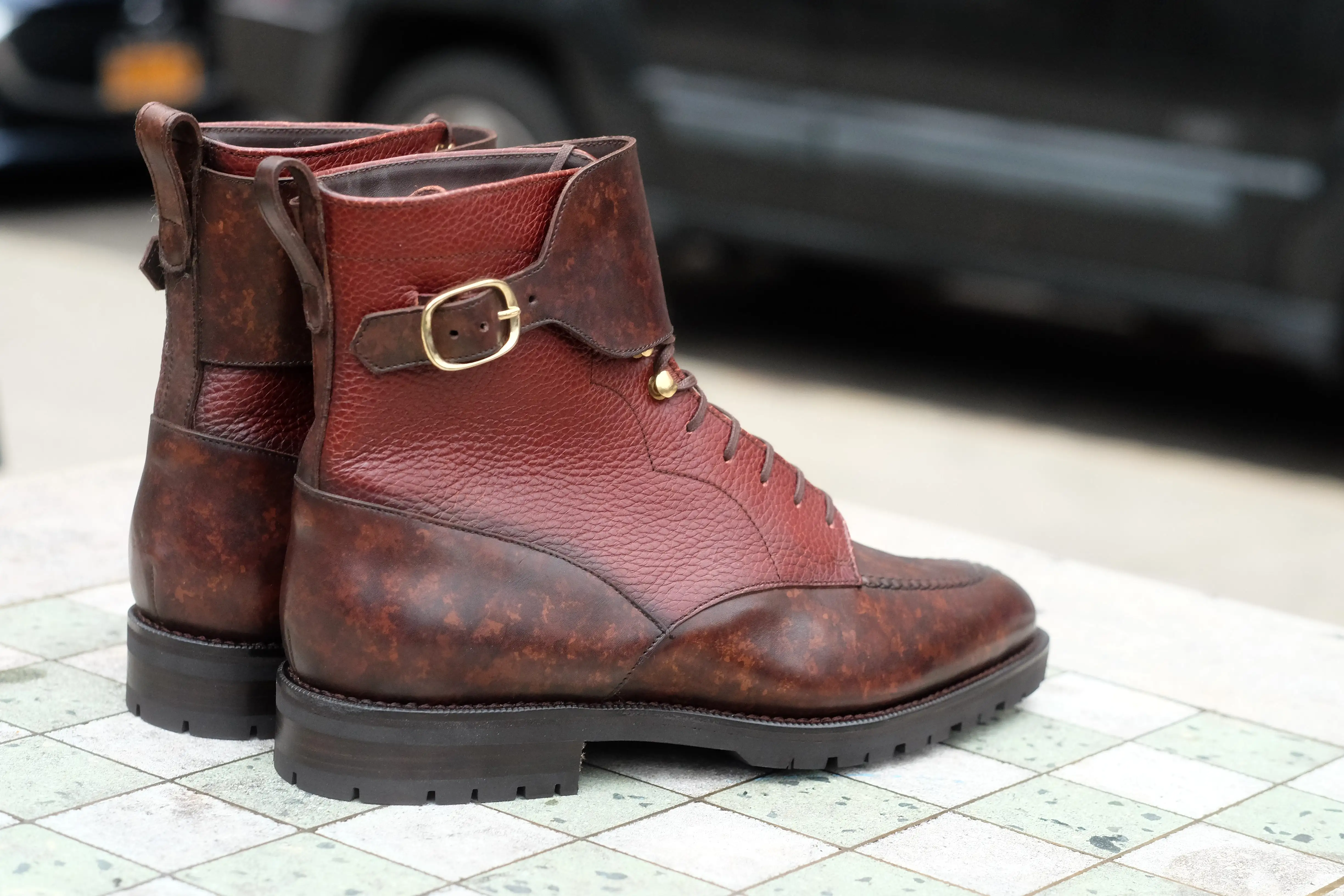 Colville - MTO - Dark Brown Marble Patina / Chestnut Soft Hatch Grain - TMG Last - Commando Sole