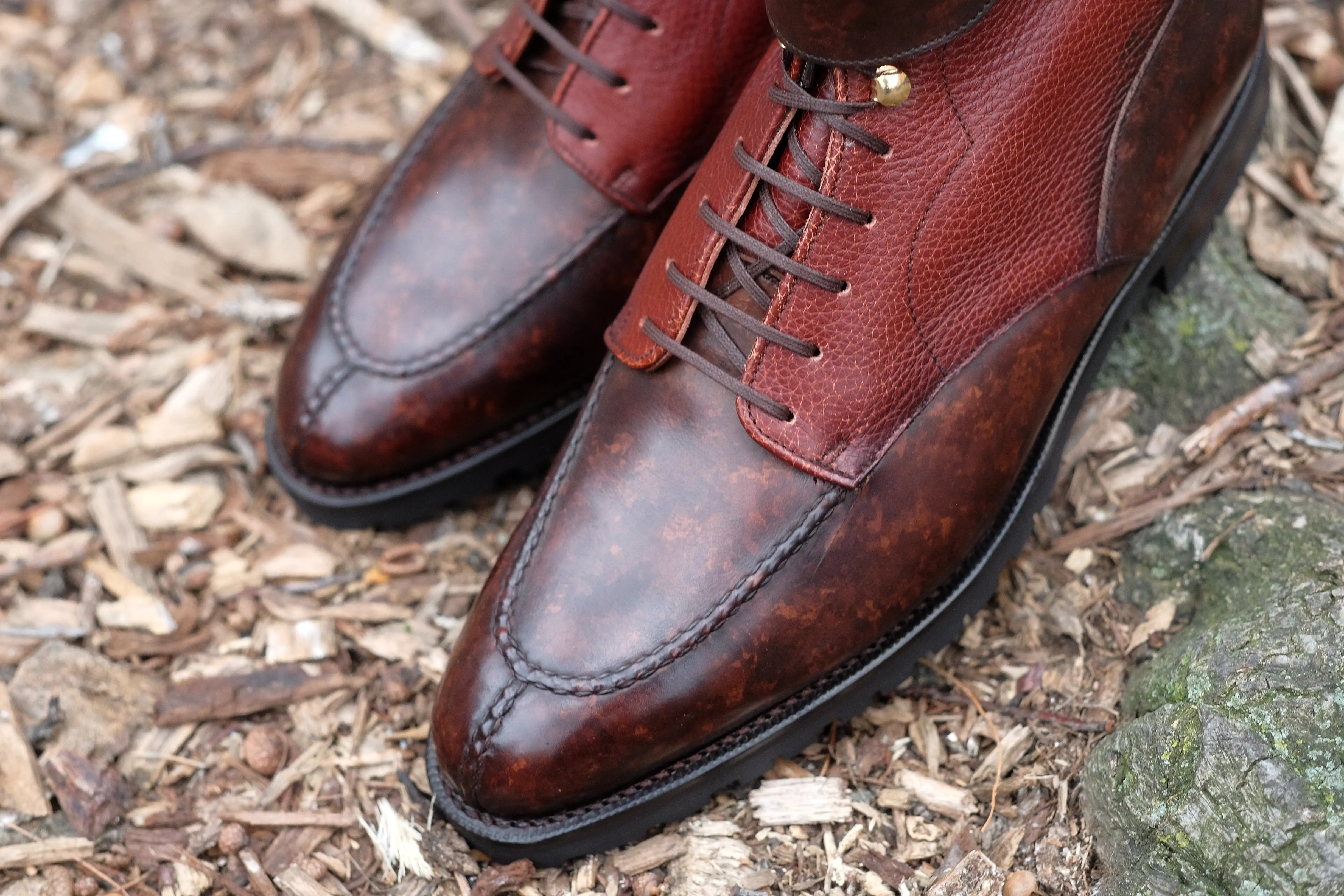 Colville - MTO - Dark Brown Marble Patina / Chestnut Soft Hatch Grain - TMG Last - Commando Sole