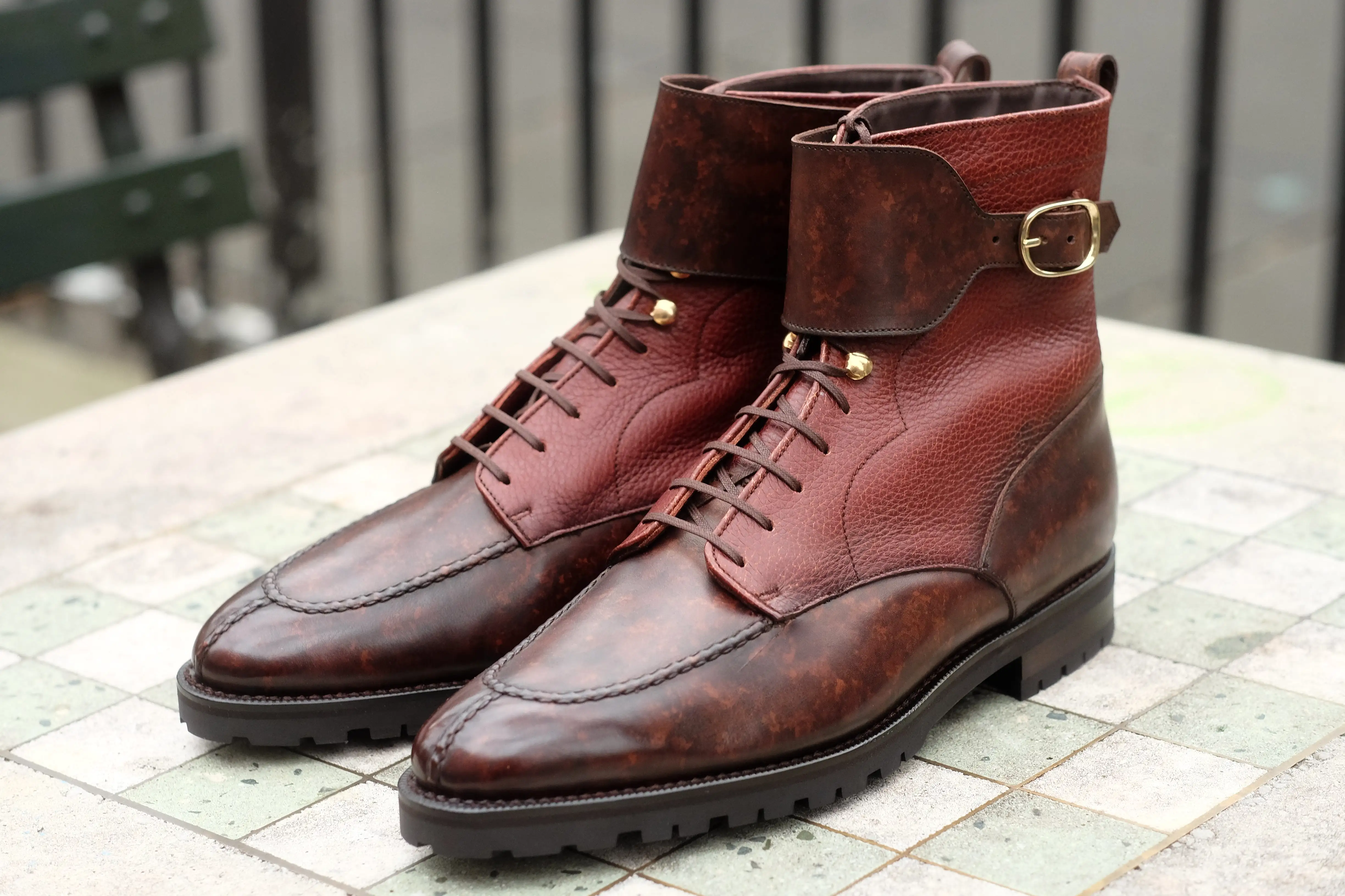 Colville - MTO - Dark Brown Marble Patina / Chestnut Soft Hatch Grain - TMG Last - Commando Sole