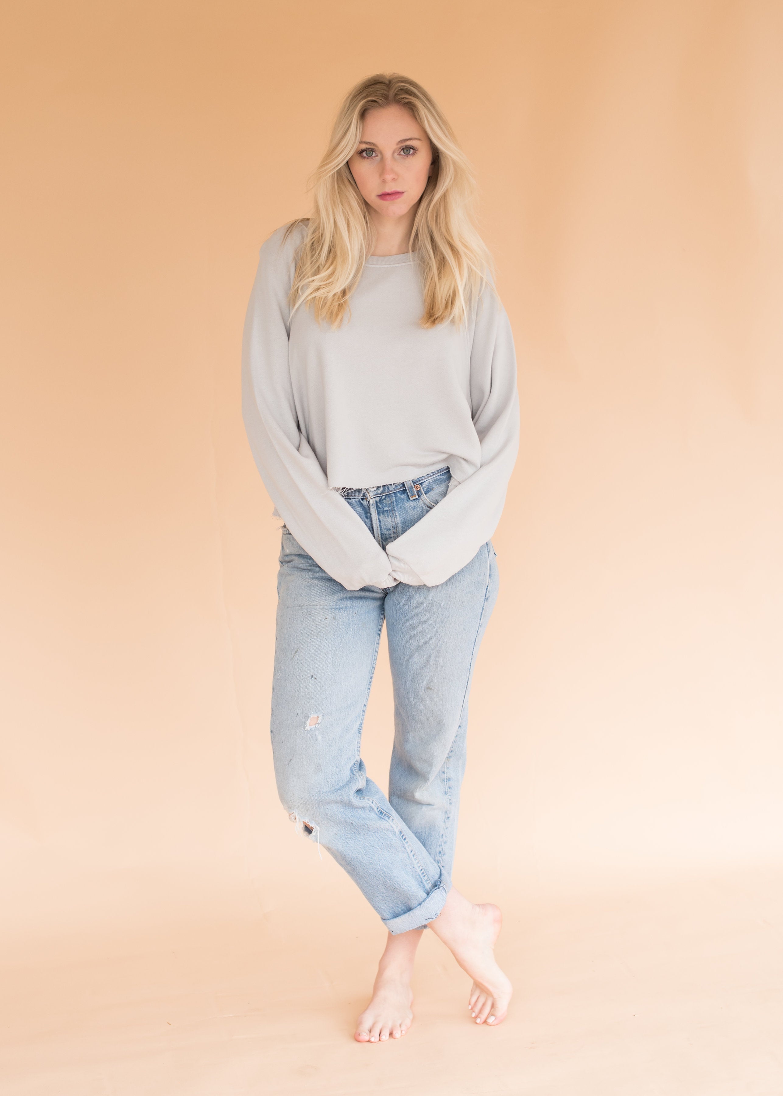 Cozy Grey Long Sleeve Cropped Sweatshirt