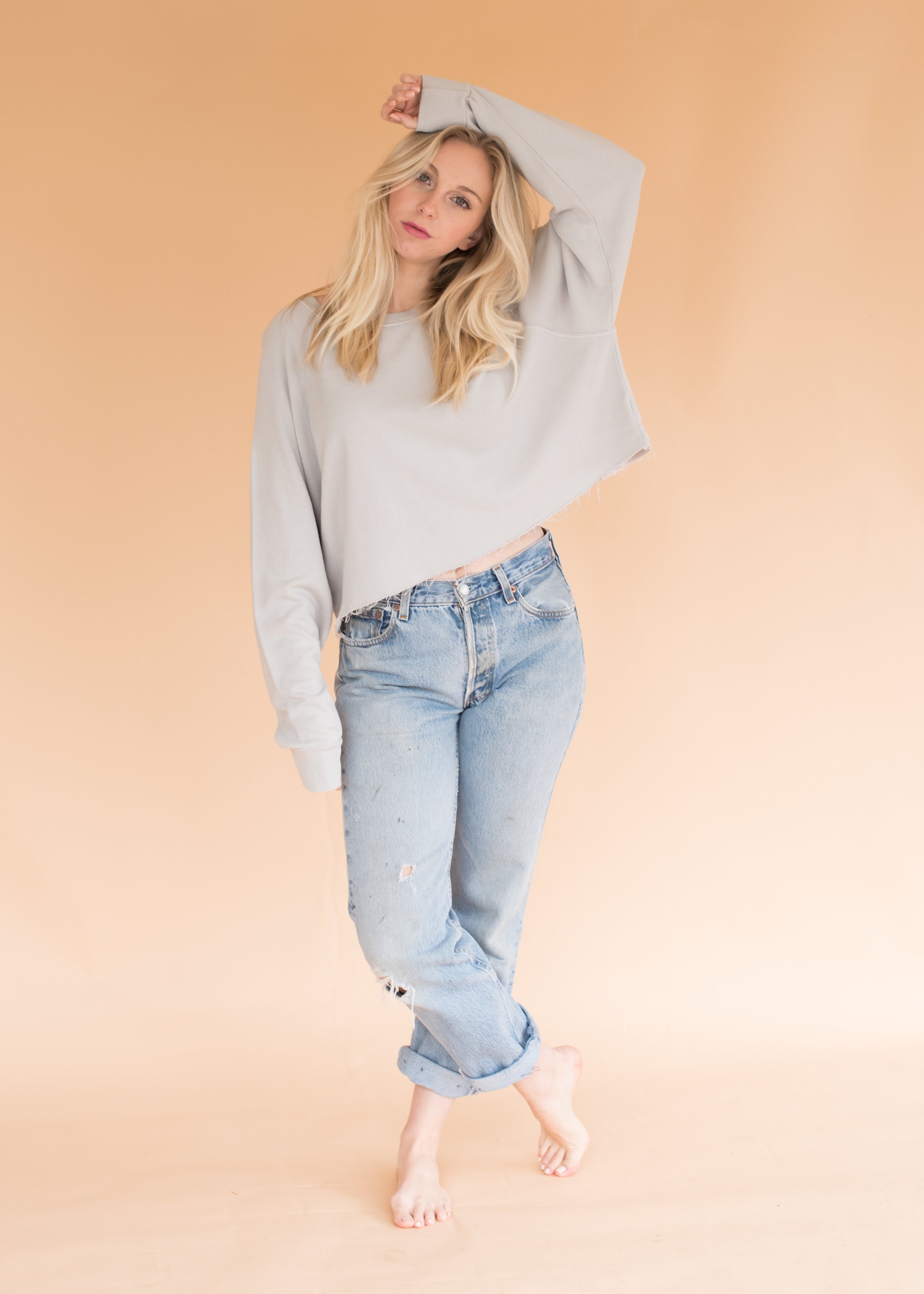 Cozy Grey Long Sleeve Cropped Sweatshirt