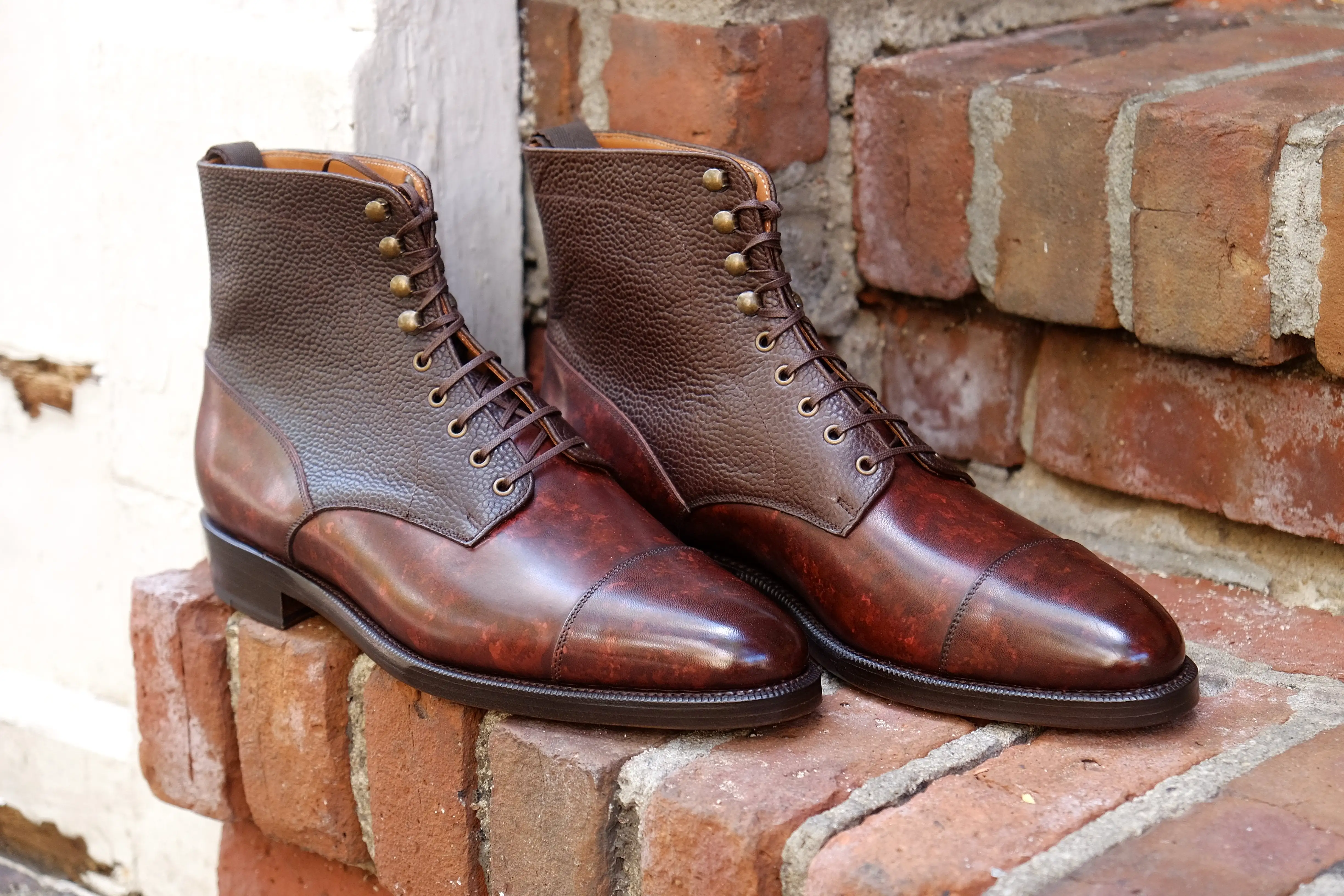 Delridge - MTO - Walnut Marble Patina / Dark Brown Scotch Grain - TMG Last - Double Leather Sole