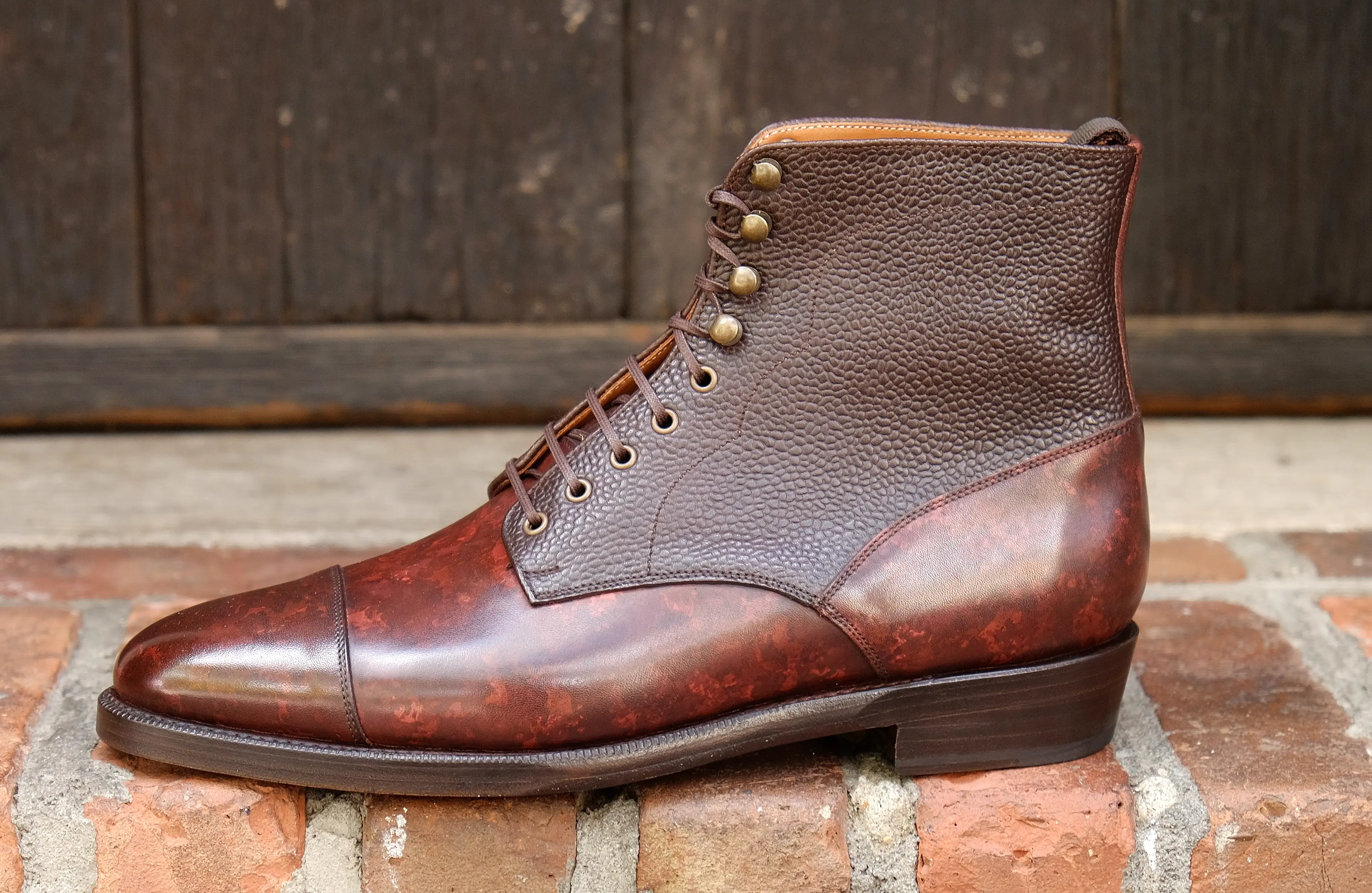 Delridge - MTO - Walnut Marble Patina / Dark Brown Scotch Grain - TMG Last - Double Leather Sole