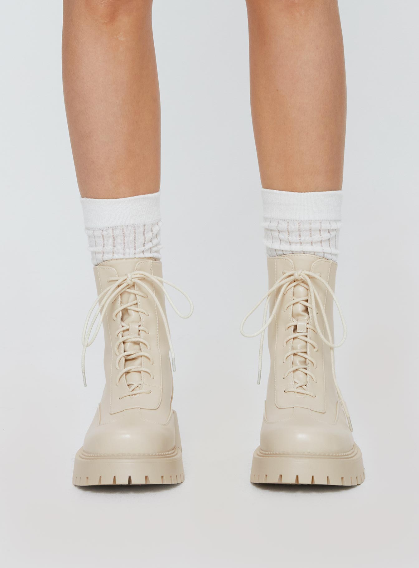 Dovie Combat Boots Ecru