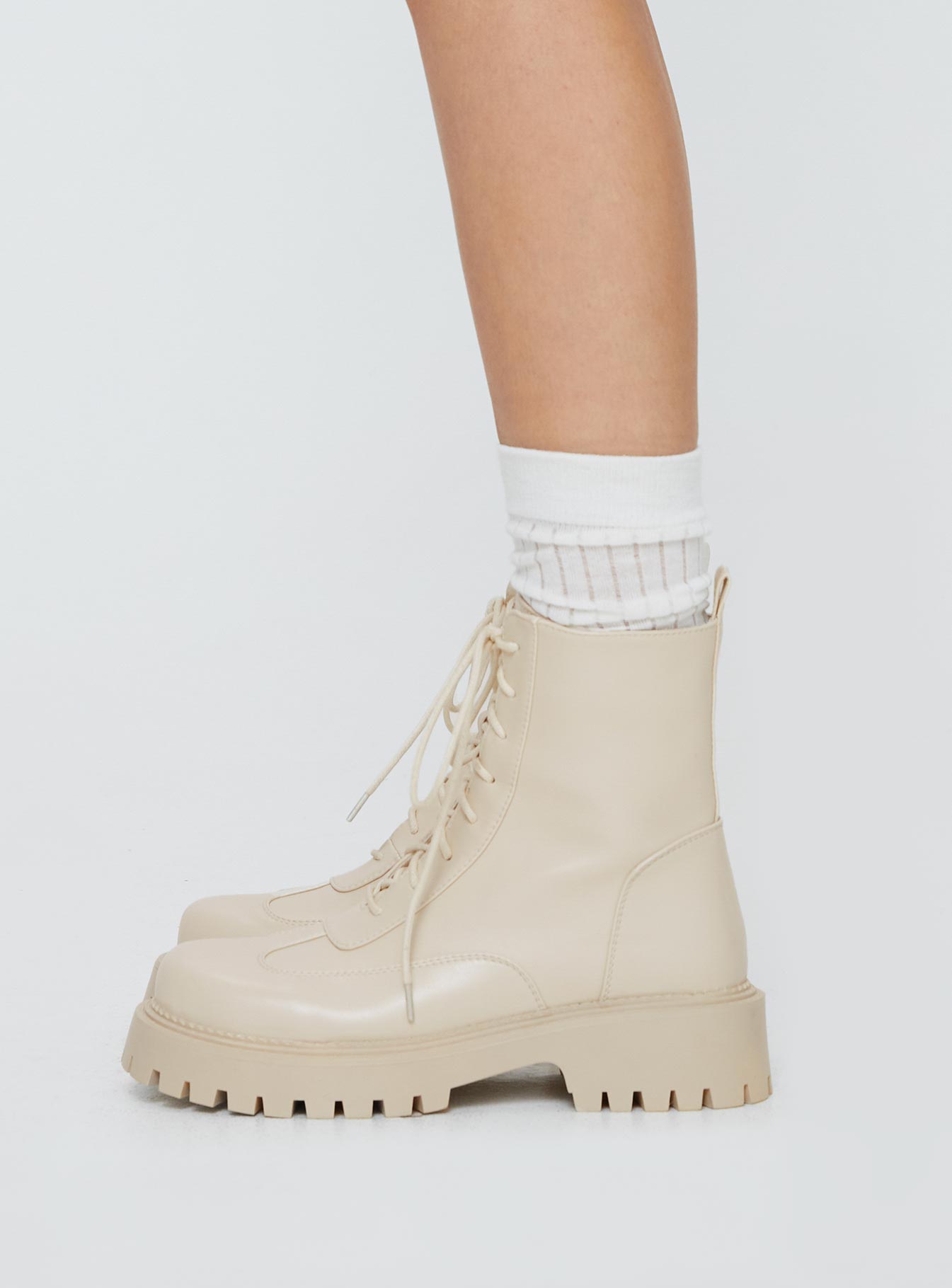 Dovie Combat Boots Ecru