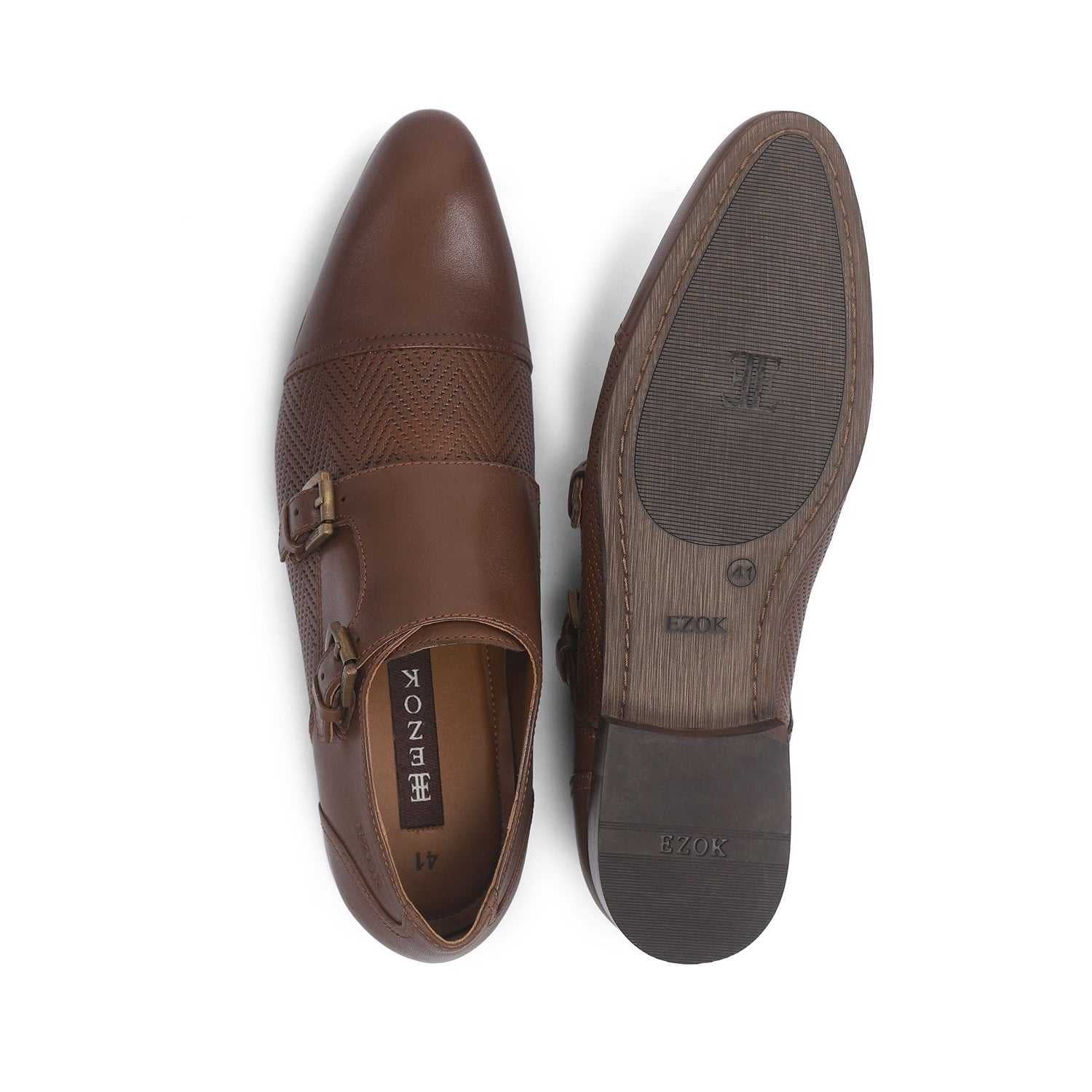 Ezok Men Brown Formal Monk Straps