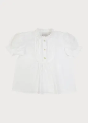 Frilly Neck Pleated Short Sleeve Blouse in White (18mths-10yrs)