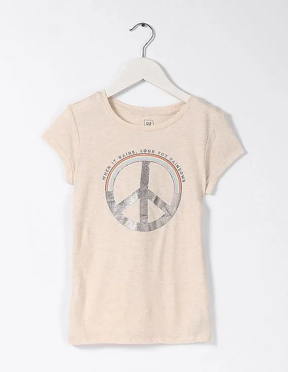 GAP Girls Beige Short Sleeve Graphic Tee