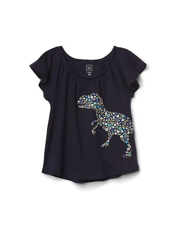 GAP Girls Blue Flutter Sleeve Graphic Tee