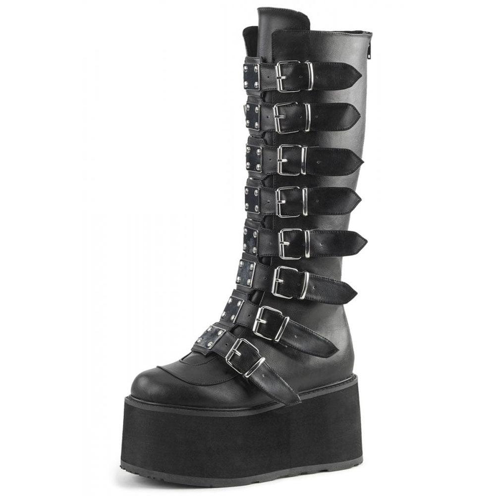 GIGIFOX Gothic Motorcycle Boots Zip High Heel Punk Rivets Chunky Platform Mid-Calf Women Boots