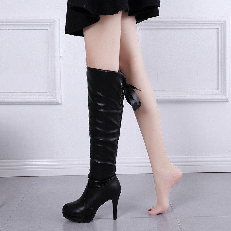 Gothic Knee High Knight Boots With Thick High Heel