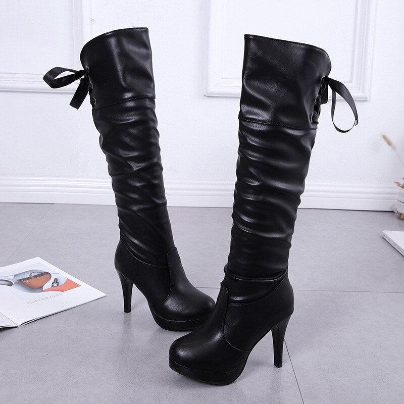 Gothic Knee High Knight Boots With Thick High Heel