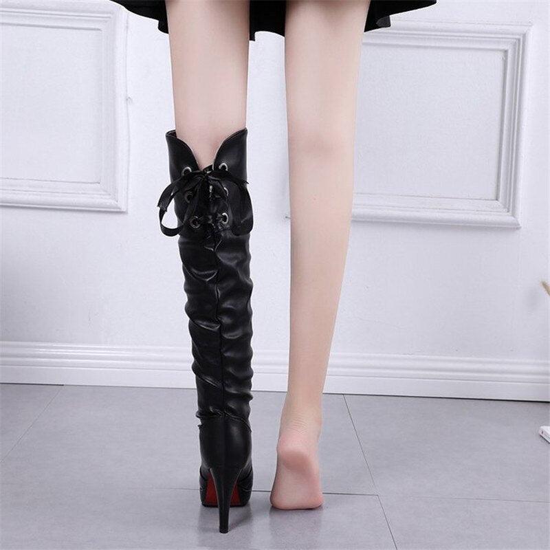 Gothic Knee High Knight Boots With Thick High Heel