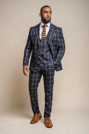 Hardy Navy Check Three Piece Suit