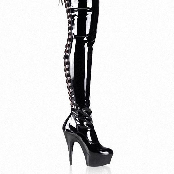 High Heel Long Over The Knee Boots Lace Up Black Gothic Luxury Pole Dance Boots