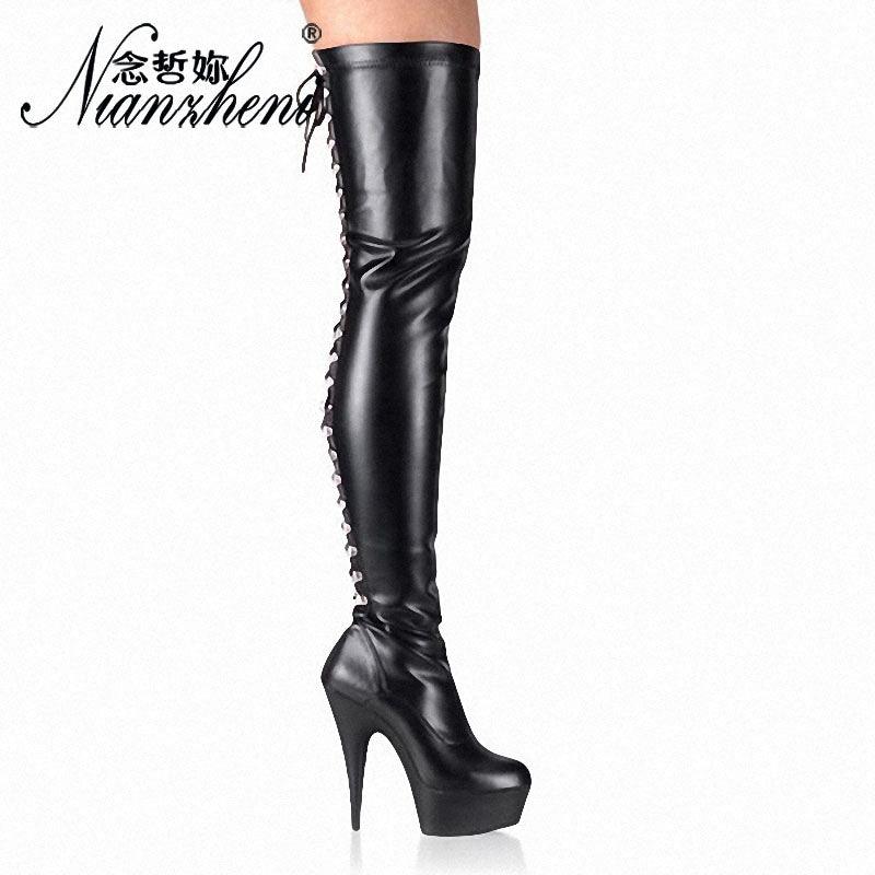 High Heel Long Over The Knee Boots Lace Up Black Gothic Luxury Pole Dance Boots