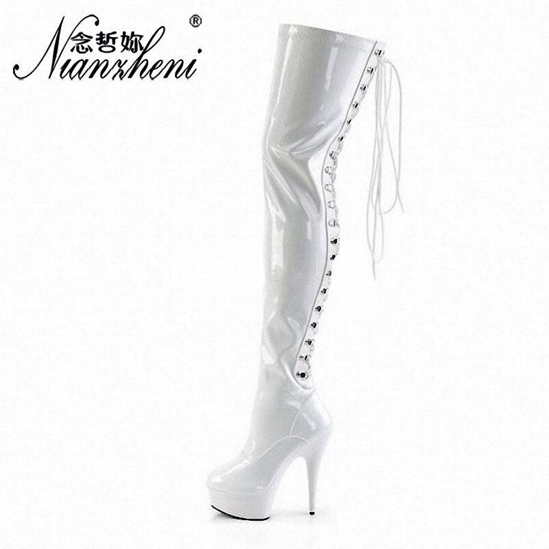 High Heel Long Over The Knee Boots Lace Up Black Gothic Luxury Pole Dance Boots