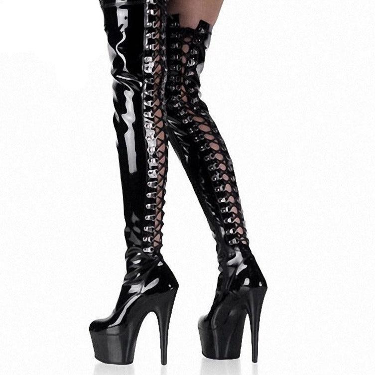 High Heel Long Over The Knee Boots Lace Up Black Gothic Luxury Pole Dance Boots