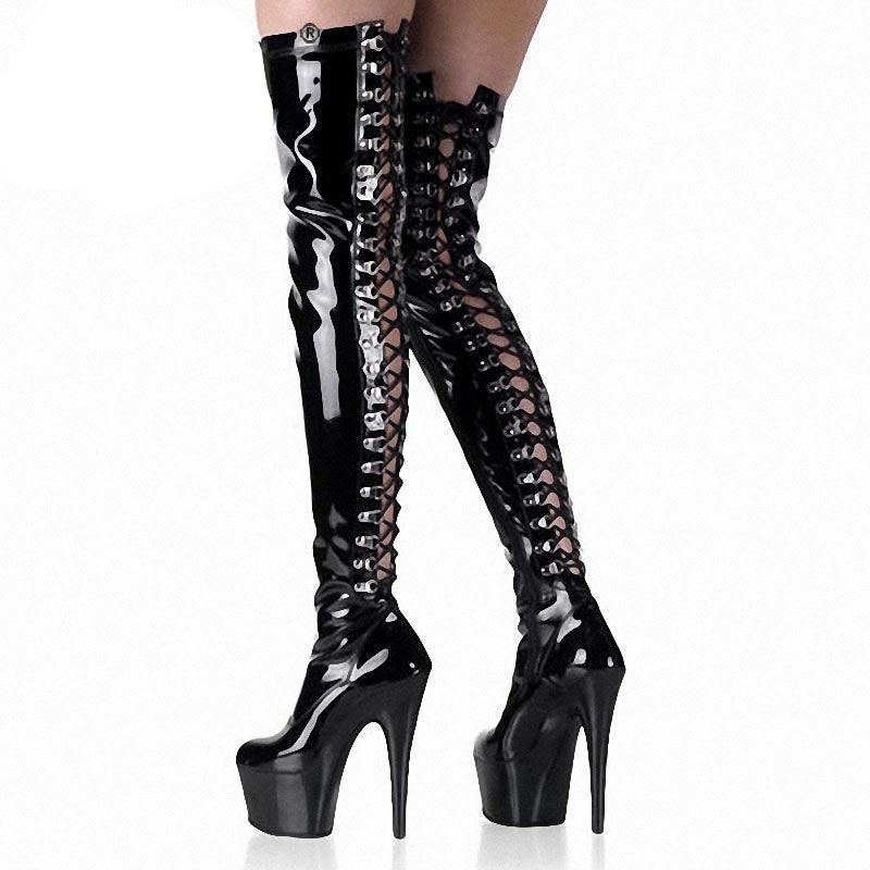 High Heel Long Over The Knee Boots Lace Up Black Gothic Luxury Pole Dance Boots