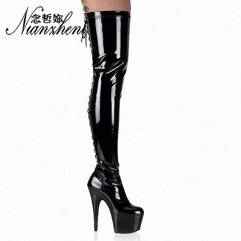 High Heel Long Over The Knee Boots Lace Up Black Gothic Luxury Pole Dance Boots