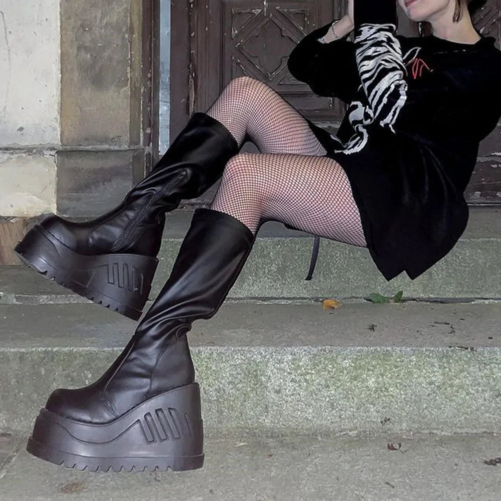 High Heels Thigh High Boots Black Platform Gothic Cosplay Boots For Women