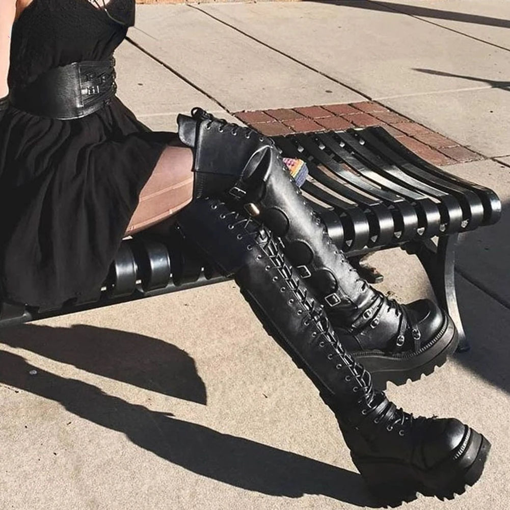 High Heels Thigh High Boots Black Platform Gothic Cosplay Boots For Women