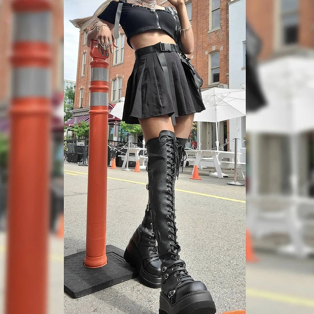 High Heels Thigh High Boots Black Platform Gothic Cosplay Boots For Women