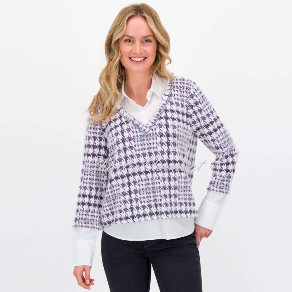 Just White 2-in-1 Houndstooth Sweater Top - Style J3590