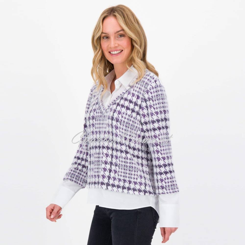 Just White 2-in-1 Houndstooth Sweater Top - Style J3590