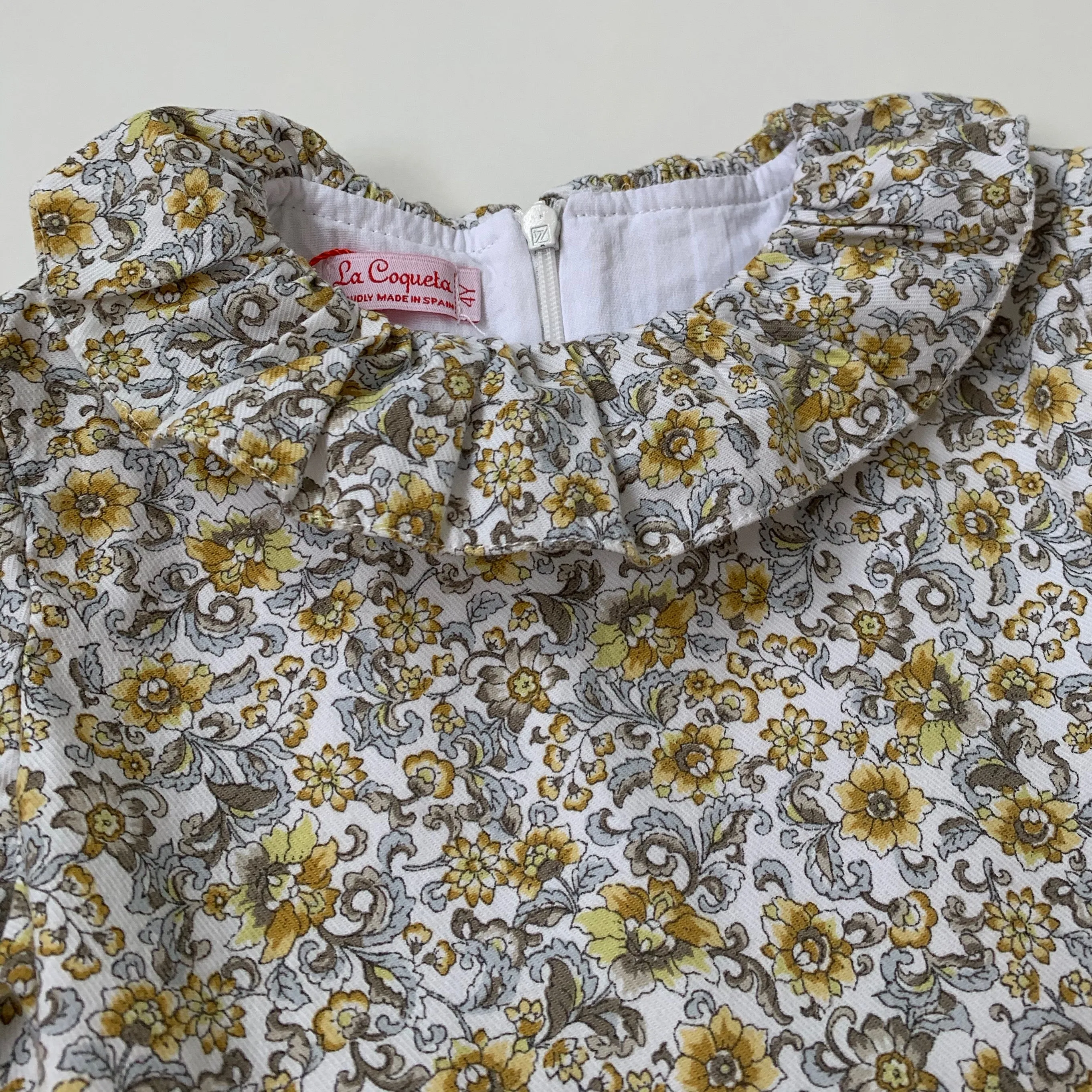 La Coqueta Yellow Toned Floral Dress With Frill Collar: 4 Years