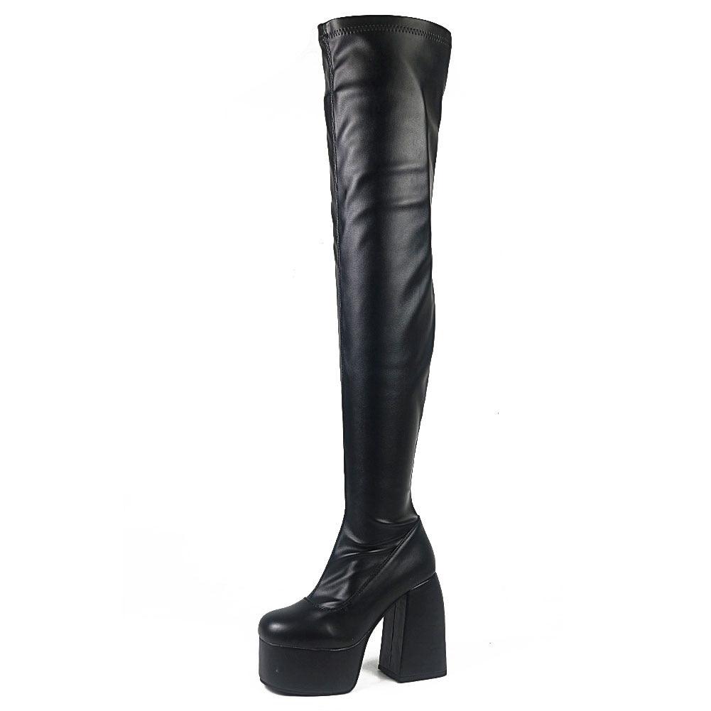 Make a Bold Statement with Our Block Heels Platform Gothic Over The Knee Boots with High Heels