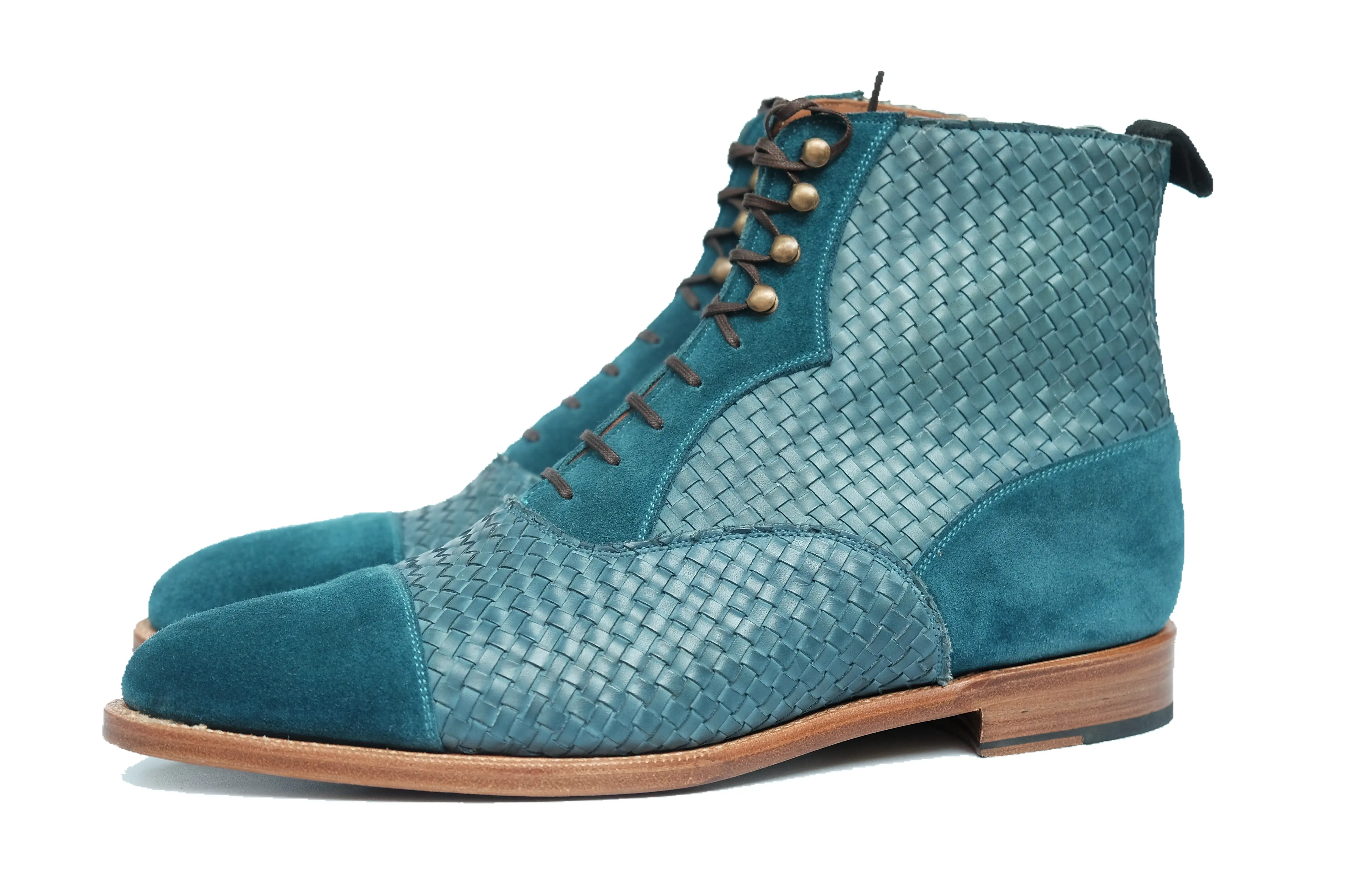 Meadowbrook - MTO - Teal Suede / Braided Teal Suede - TMG Last - Brass Hardware - Single Leather Sole