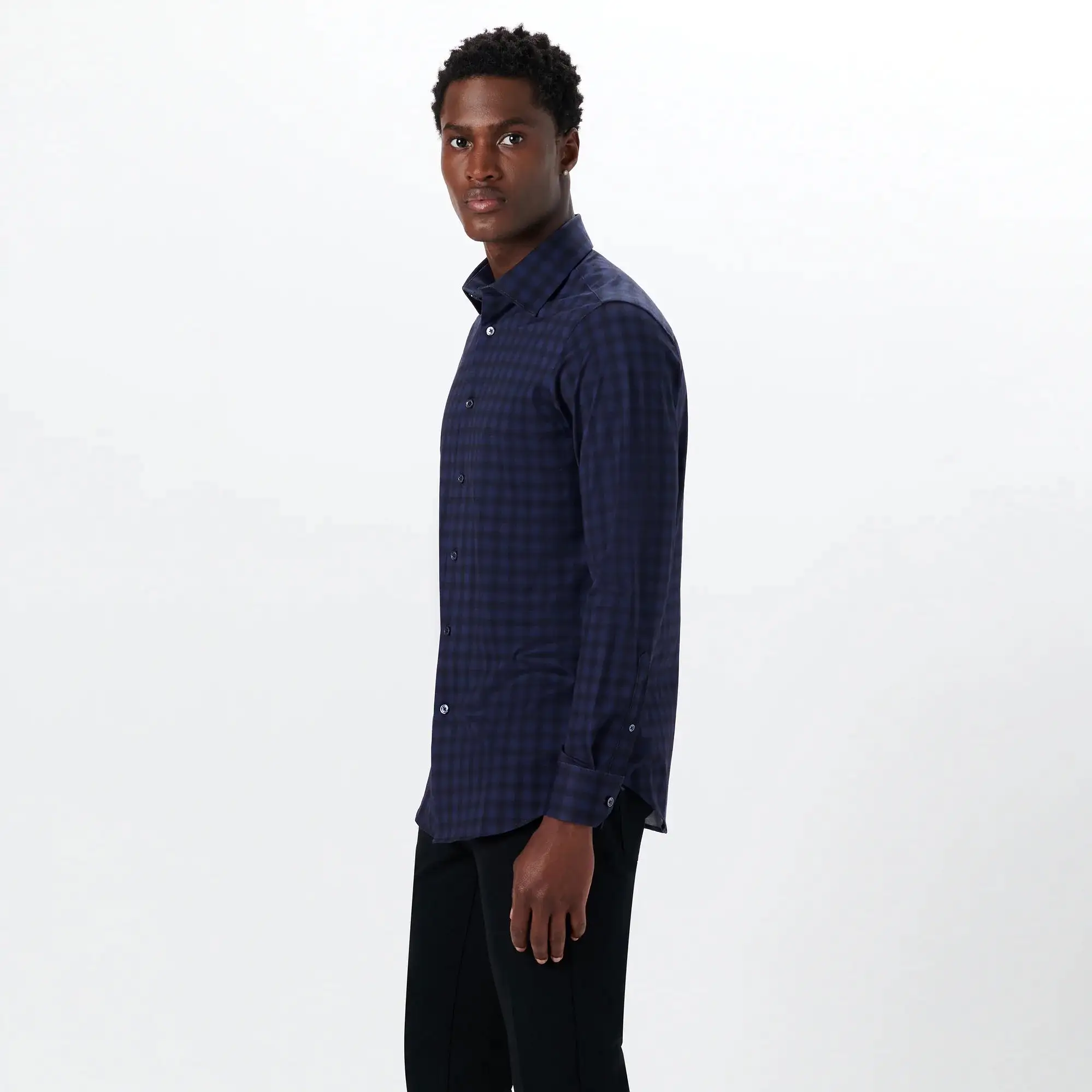 Men's Bugatchi | James Plaid Check OoohCotton® | Night Blue