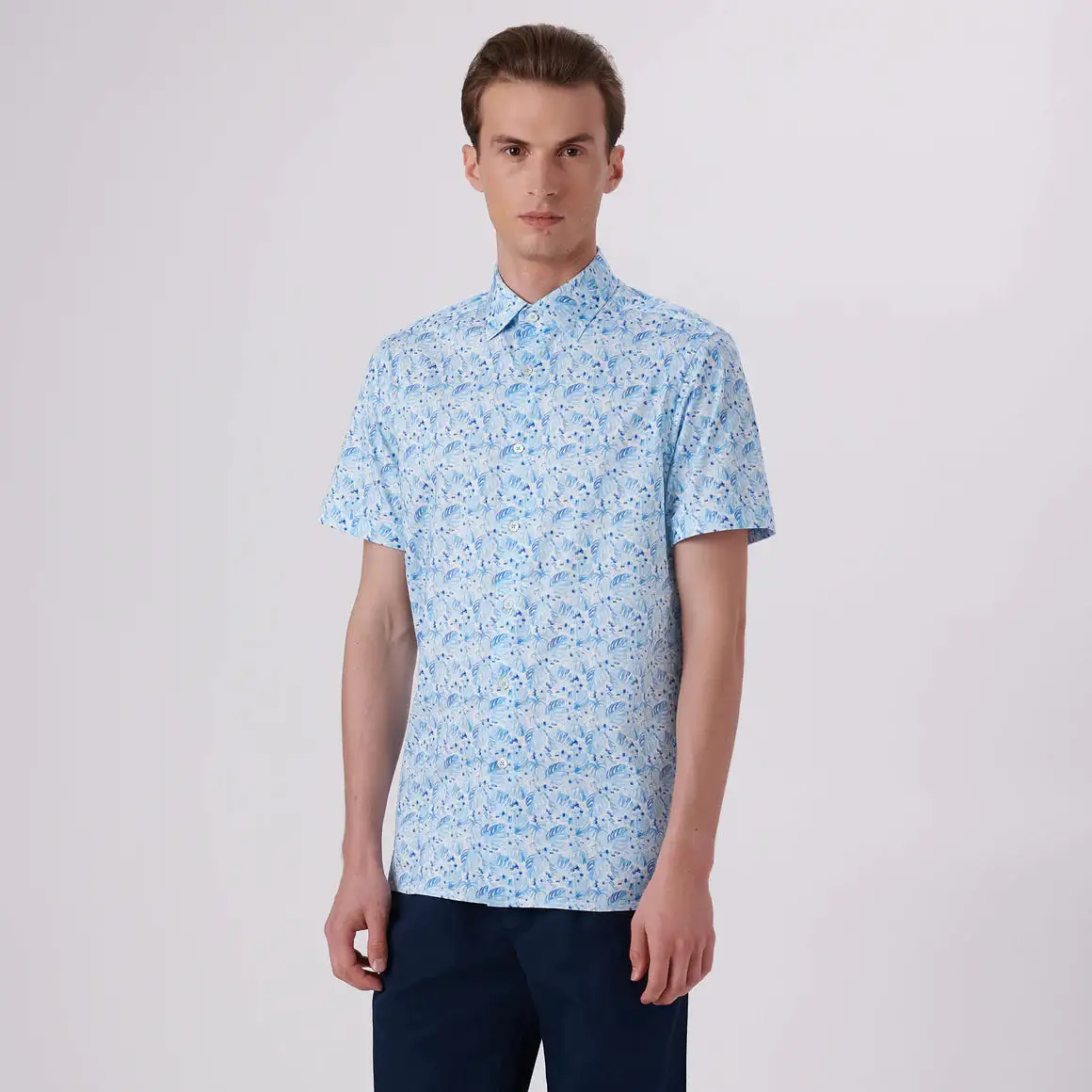 Men's Bugatchi | Milo Leaf Print  OoohCotton® | Turquoise