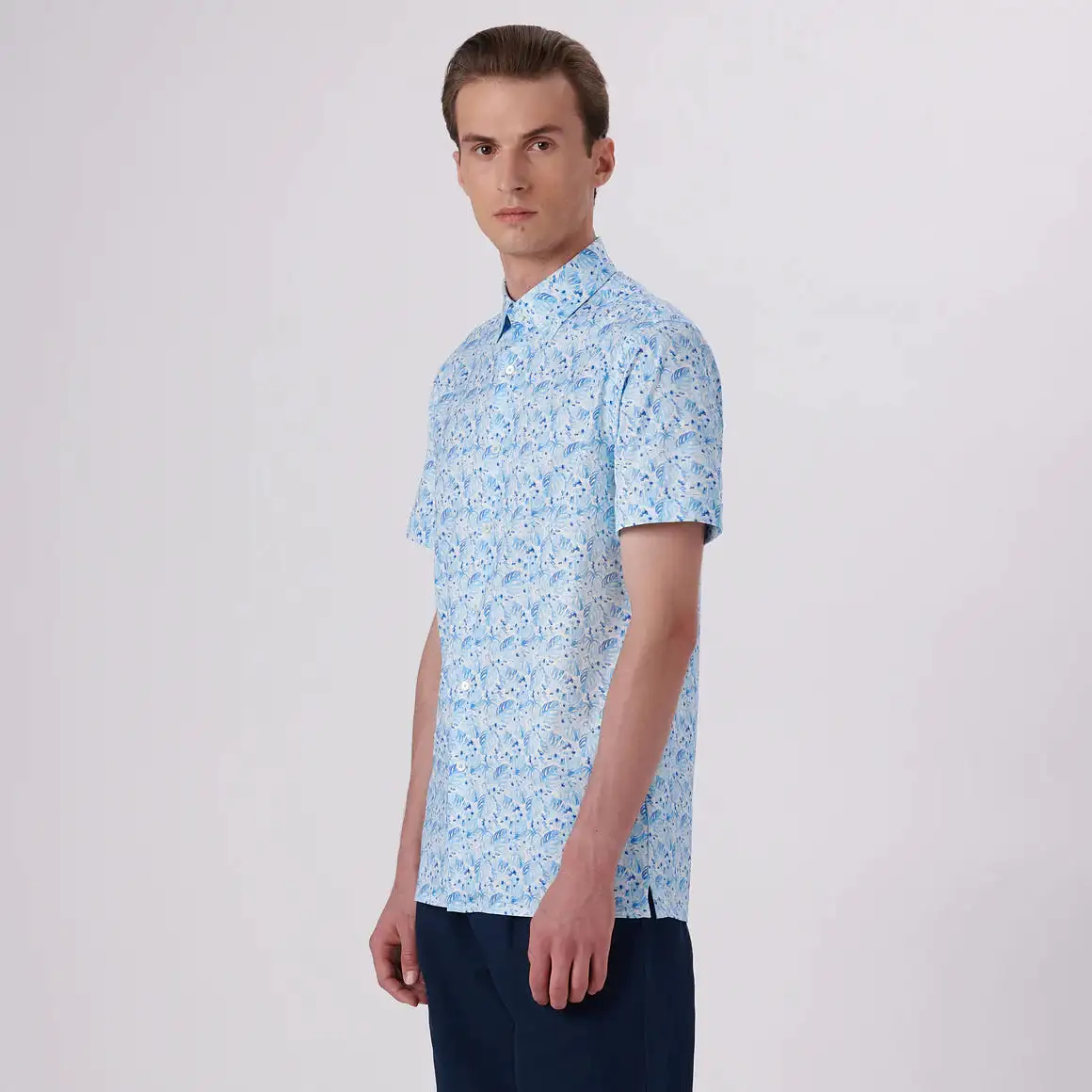 Men's Bugatchi | Milo Leaf Print  OoohCotton® | Turquoise