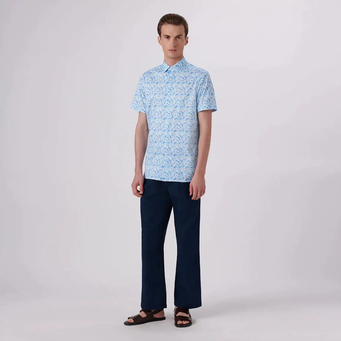 Men's Bugatchi | Milo Leaf Print  OoohCotton® | Turquoise